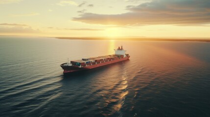 Container ship at sunset. Sea freight is one of the most important engines of the modern economy....