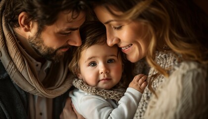 A mother and father in awe, studying every perfect detail of their newborn son's tiny face.