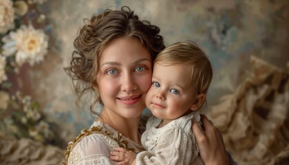 A mother's radiant smile as she lovingly nurses her infant son in a tender embrace