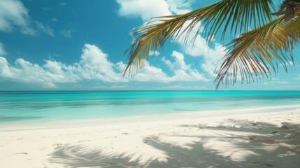 a tropical beach with clear turquoise water, white sand, 