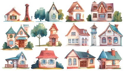 Charming Storybook Cottages and Homes in a Whimsical Village Landscape