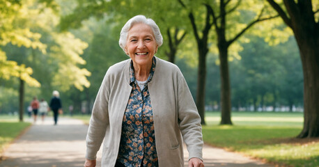 an eldery woman smiling at the park