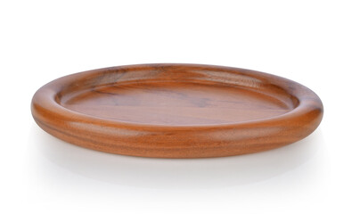 Oval wooden tray with raised edges on white background