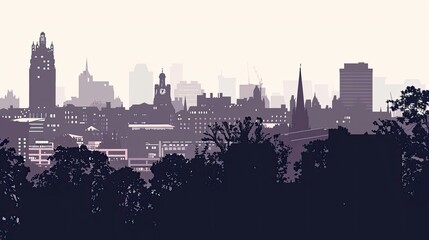 Vector Illustration of the Panoramic Silhouette Skyline of Sheffield United Kingdom