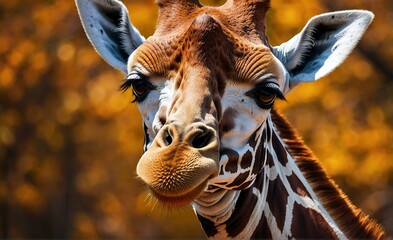 Portrait of a giraffe on the background of the forest