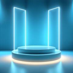 Fototapeta premium a stage with a blue light on it and a blue background.