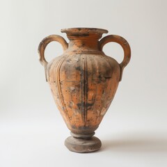 Roman amphora vase in vibrant orange color against white backdrop