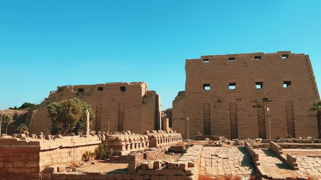 The ruins of the Egyptian temple of Karnak, the largest open-air museum in Luxor. Karnak Temple. Karnak temple complex, a mixture of destroyed temples, chapels, pylons and other buildings. Egypt. 2022