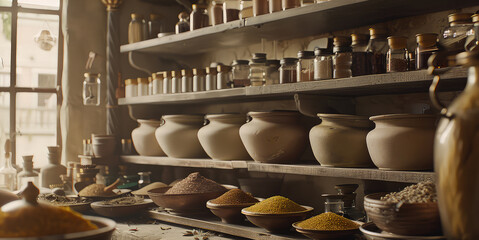 Homeopathic shop with herbs and tinctures.