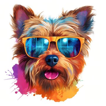 recommend clip art: Australian terrier. Cool dog. Aussie clipart. Watercolor illustration. Generative AI. Detailed illustration