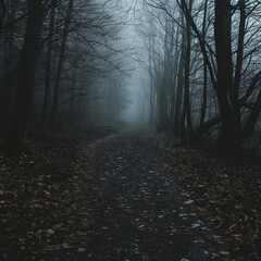 Fototapeta premium Mysterious Dark Leading Foggy Path Forest Through