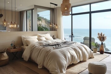 Chambre confortable et luxueuse avec splendide vue mer. Comfortable, luxurious room with splendid sea view.