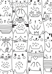 Outline vector illustration of cats for anti-stress coloring book isolated on a white background. Coloring page for adults and children. Vector