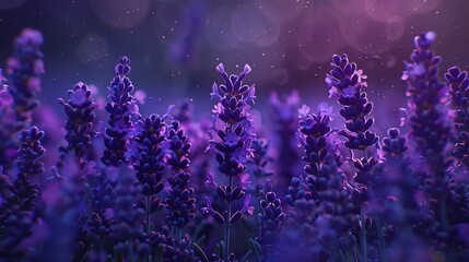 flowers of purple lavender blooming in a panoramic picture