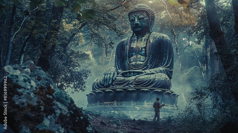 Wall mural buddha statue in the forest