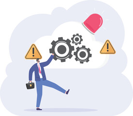 Cloud management, cloud database maintenance and repair. troubleshoot server. an IT staff manages and resolves issues on cloud services. an error occurred on the online storage. illustration concept
