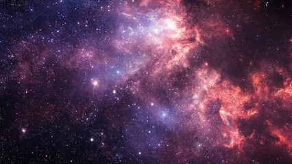 Fototapeta premium A vibrant galaxy with stars, nebulae, and cosmic dust illuminates space in radiant hues of red and blue.