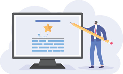 tag optimization, tagging, hashtags, premium content. a content creator writes or adds tags to increase rankings and traffic. keyword management. illustration concept design. graphic elements
