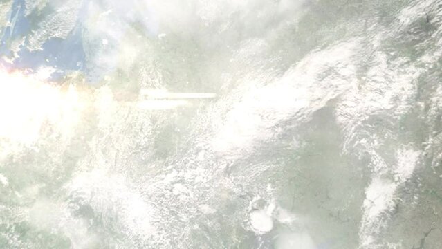 Zoom in from space and focus on Zhlobin, Belarus. 3D Animation. Background for travel intro. Elements of this image furnished by NASA
