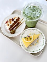 Snack: Carrot Cake, Lemon Cream Cheese and iced green tea