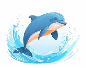 Obraz premium Clean dolphin jump flat design front view oceanic joy theme cartoon drawing Triadic Color Scheme