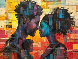 Generate a vibrant and colorful digital painting of a loving family