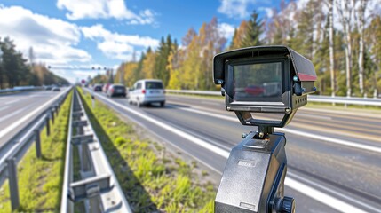 Speed limit camera. Close-up of a sophisticated speed monitoring system, enforcing compliance with precision.