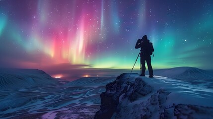 Captivating Celestial Display:Photographer Captures Mesmerizing Aurora Borealis over Snowy Mountain