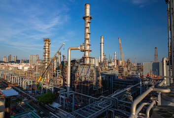 Scene afternoon of pipeline oil refinery plant tower and column tank oil