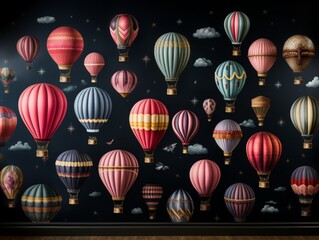 Obraz premium A lot of hot air balloons in the night sky.