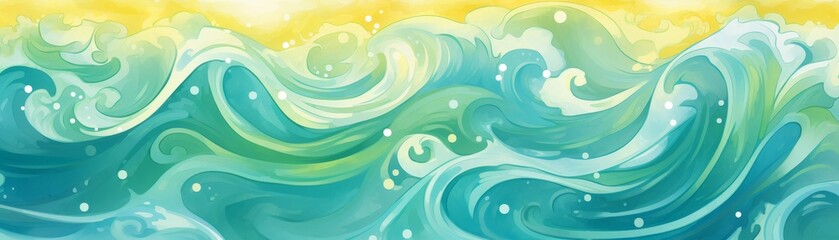 Naklejka premium Abstract painting of ocean waves in shades of blue and green.