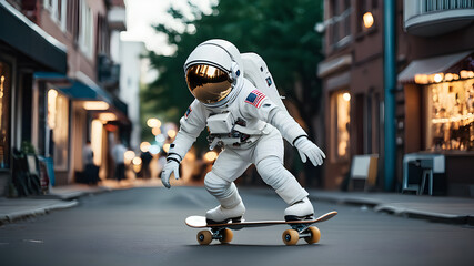 Astronaut riding a skateboard, Generative AI