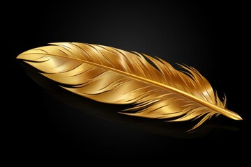 Golden feather on black background.