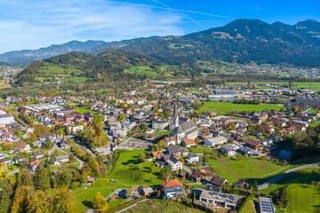 The village of Frastanz in the Walgau Valley, State of Vorarlberg, Austria. Drone Pictures