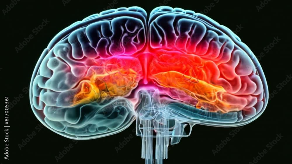 Poster A colorful brain with a red spot on the left is shown in 3D
