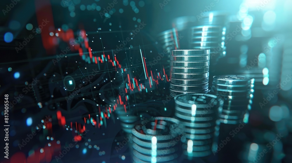 Poster A concept image of a ladder made of stacked silver coins ascending against the backdrop of a rising trading chart, symbolizing financial ascent. 