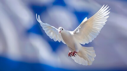 White Dove of Peace Soaring Against Israel Flag Background