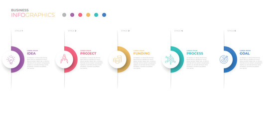Five stages or steps. Modern business infographics template or concept