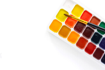 Watercolor paints on a white background