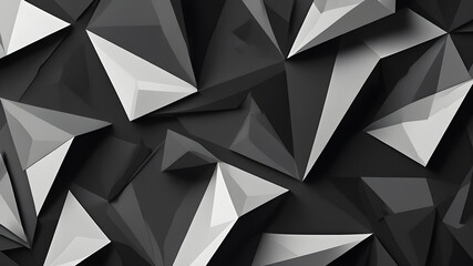 Black white dark gray abstract background. Geometric pattern shape. Line triangle polygon angle. Gradient. Shadow. Matte. 3d effect. Rough grain grungy. Design. Template. Presentation. Generative AI