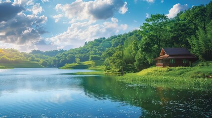 Fototapeta premium Discover the beauty of the great outdoors while basking in the warm glow of the summer sun, a perfect backdrop for relaxation and reflection.