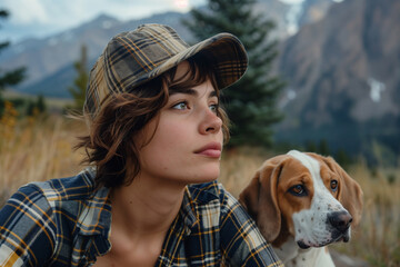 Beautiful Girl with Dog Companion. AI generative Image.