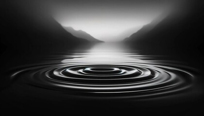 Fototapeta premium Ripples on a Calm Lake at Dusk in Black and White