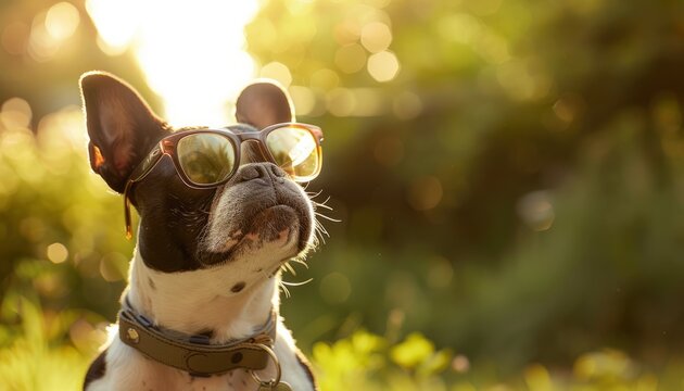 A fun image of a fashionable, cool dog wearing glasses, perfect for lighthearted or pet-related content