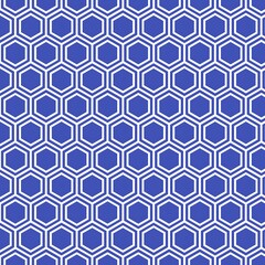 Hexagons Geometry Design Repeating Pattern, Vertical, Moderate blue, White line 