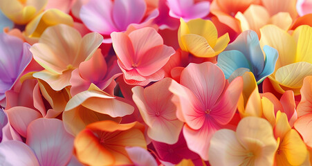 collection of colorful petals of flowers spread in 3d