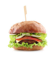 Vegetarian burger with delicious patty isolated on white