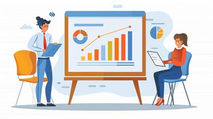 A vibrant and dynamic vector illustration of a team engaging in a strategic planning session with colorful charts and energetic expressions