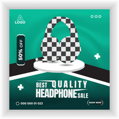 Headphone brand product and social media post or cover banner design template
