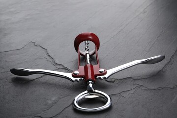One wing corkscrew on grey textured table, closeup